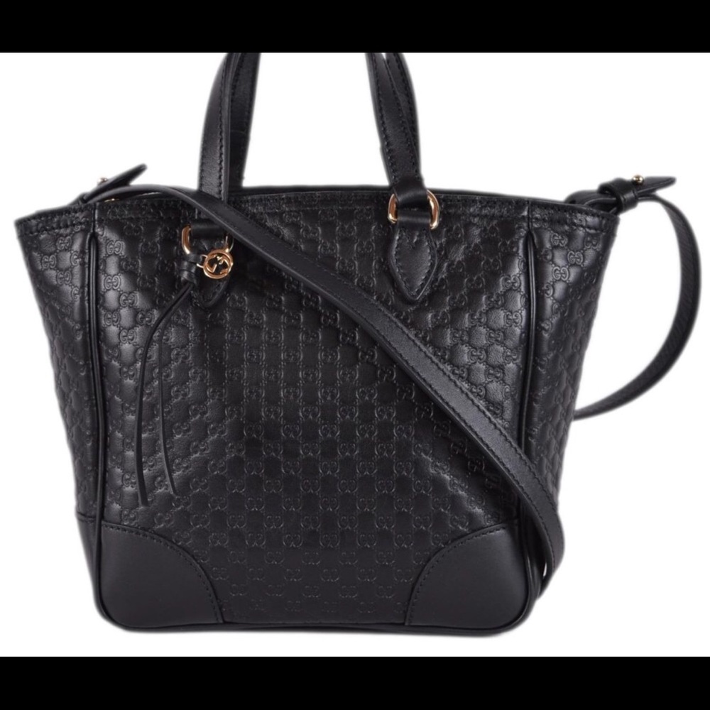 Gucci Bag Black leather monogrammed bag